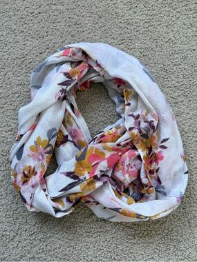 Floral Infinity Circle Scarf - White, Pink, Yellow